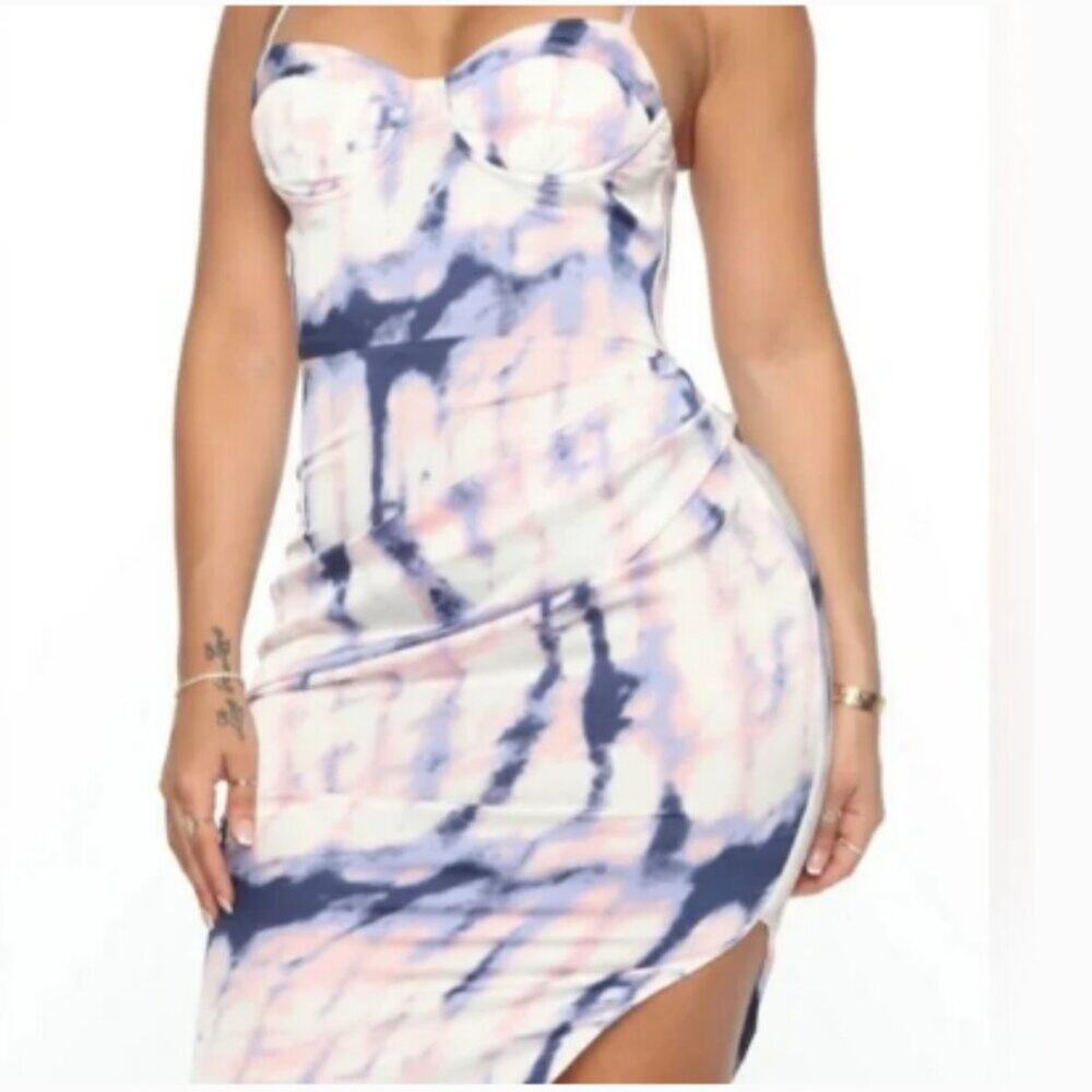 Fashion Nova Clear Skies Tie Dye Asymmetrical Bustier Midi Dress XL NWT $135 - Picture 3 of 8